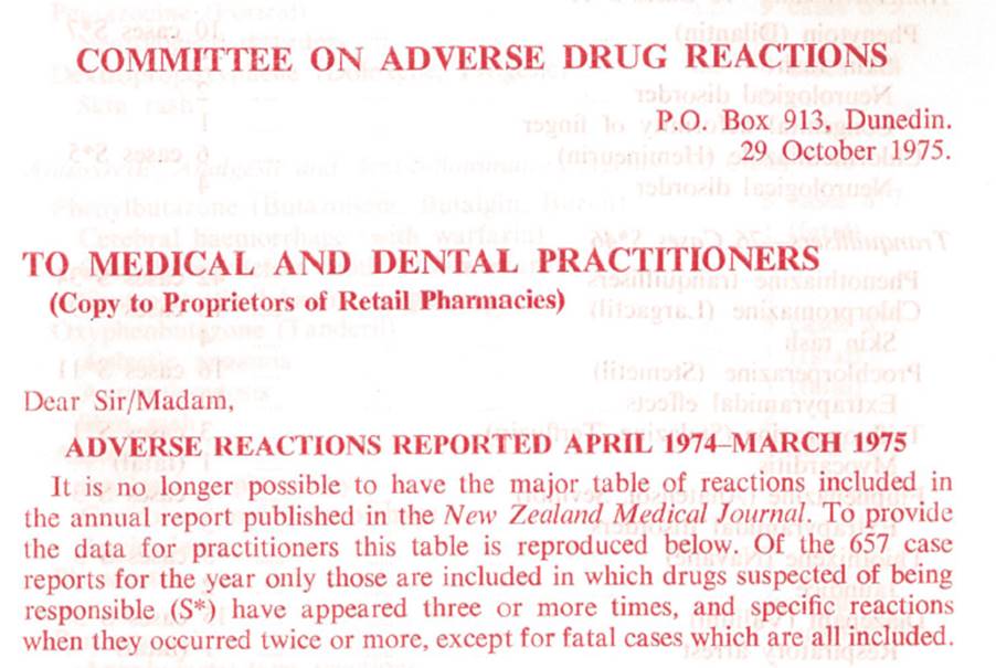 Committee on Adverse Drug Reactions annual report on adverse reactions April 1974-March 1975
