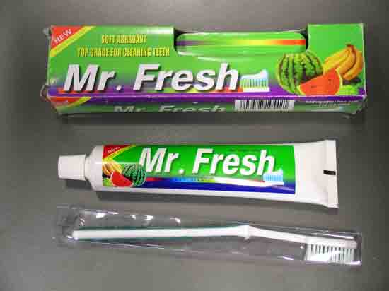 Front of Pack of Mr Fresh Toothpaste (120gm) with Toothbrush